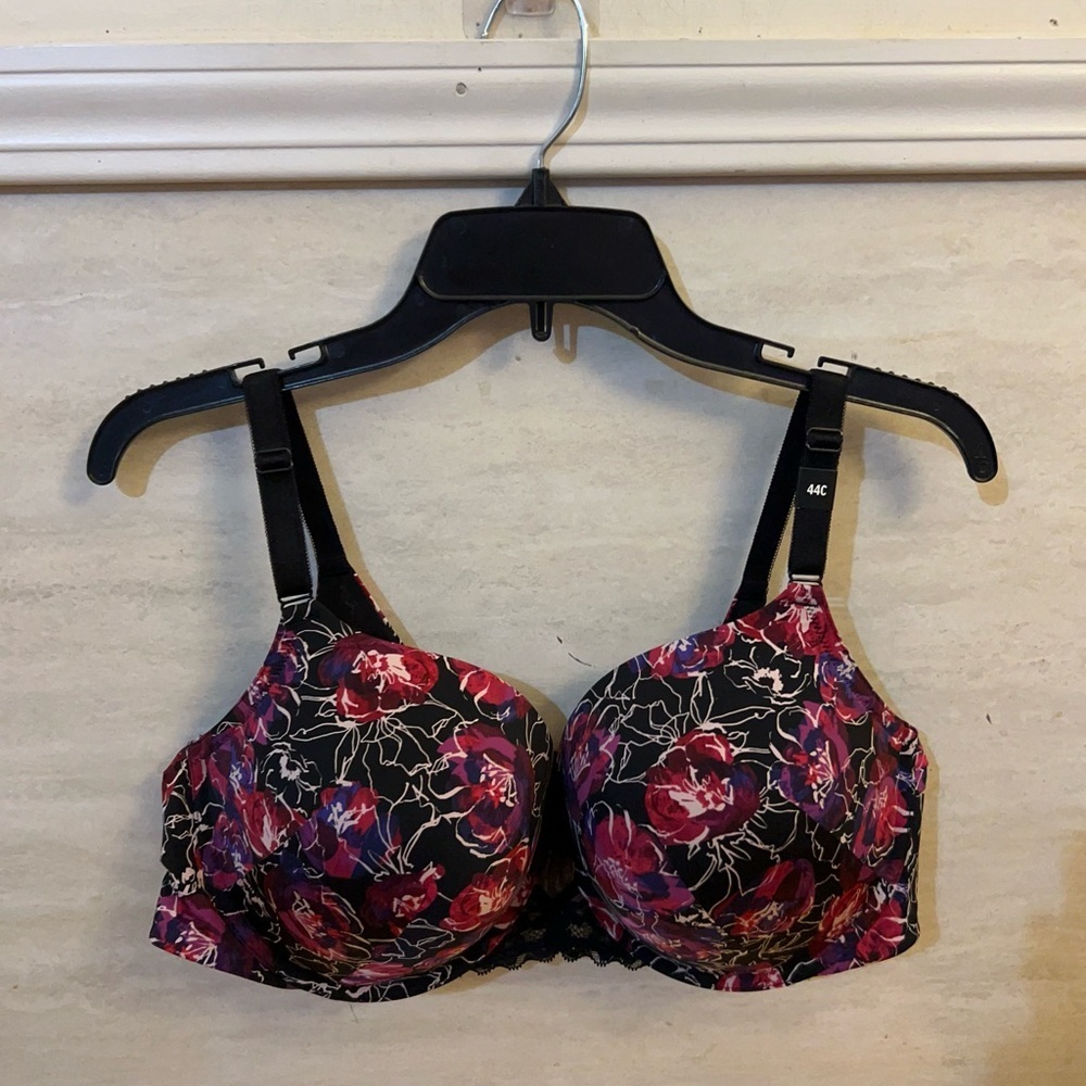 torrid Black Floral Underwire Bra with Pink & Purple Accents